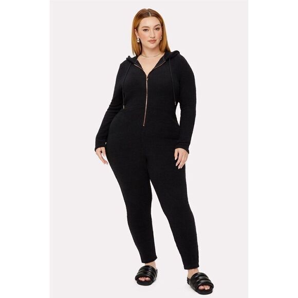 Fabletics Lizzo Yitty Pet Me Heart Pocket Cozy Romper Caviar Black Size 2X NEW! - Picture 1 of 13